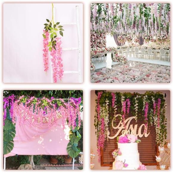 6 Pack Artificial Fake Wisteria Vine Ratta Hanging Garland Silk Flowers String - Picture 6 of 7